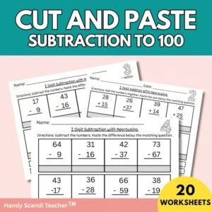 Cut and Paste Subtraction to 100 Activity No Prep
