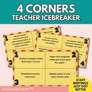4 Corners: Teacher Edition | Staff Meeting & PD Icebreaker Game, Morale Booster
