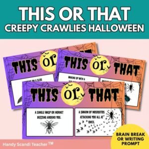 Active Halloween Game | This or That for Brain Breaks, Writing Prompts, and Subs